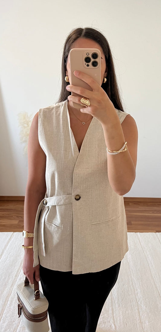 Gilet sans manches lin - Beige