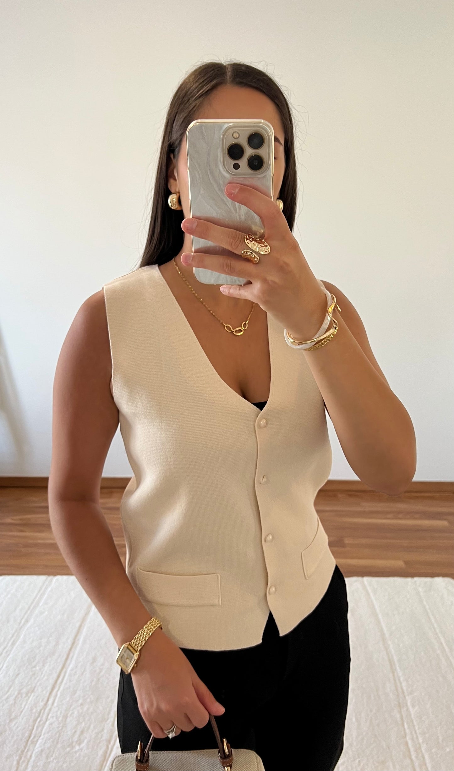 Gilet sans manches maille - Beige