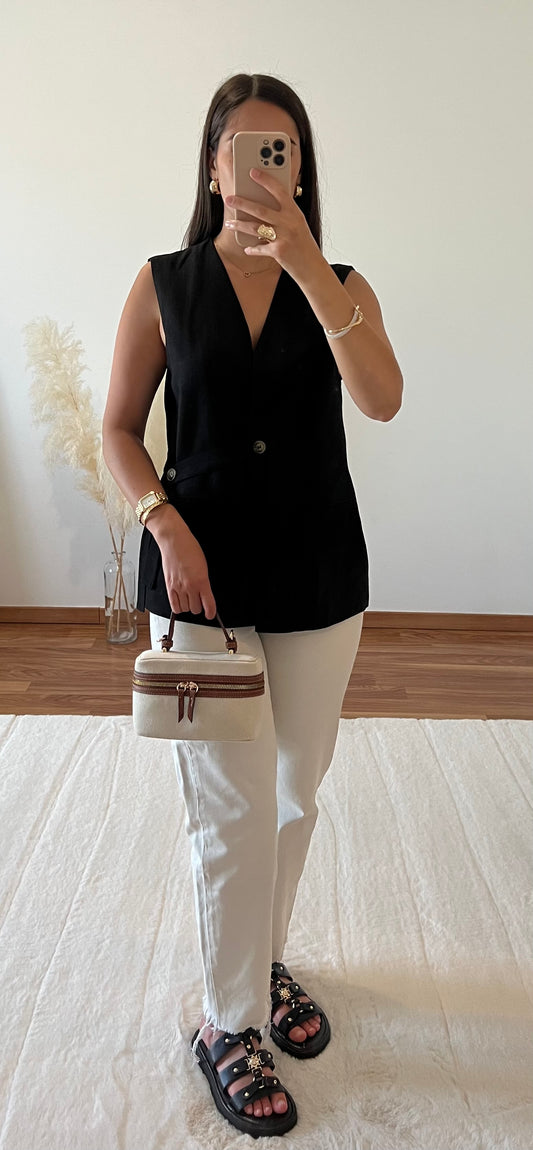 Gilet sans manches lin - Noir