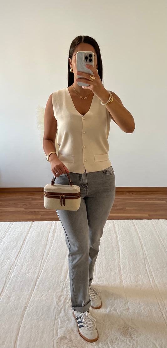 Gilet sans manches maille - Beige