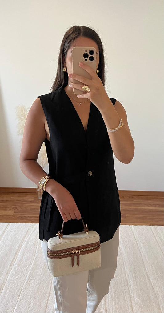 Gilet sans manches lin - Noir