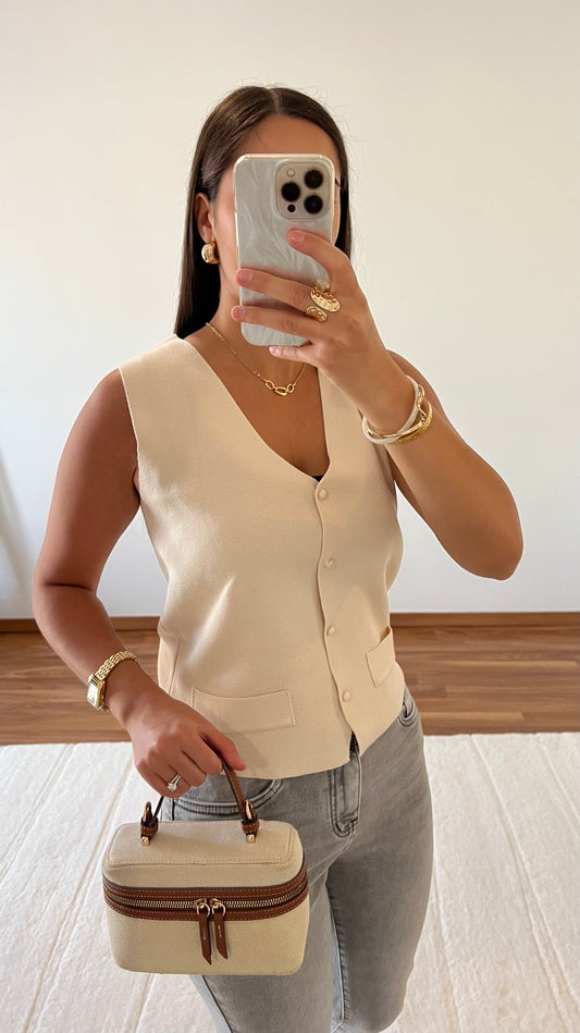 Gilet sans manches maille - Beige